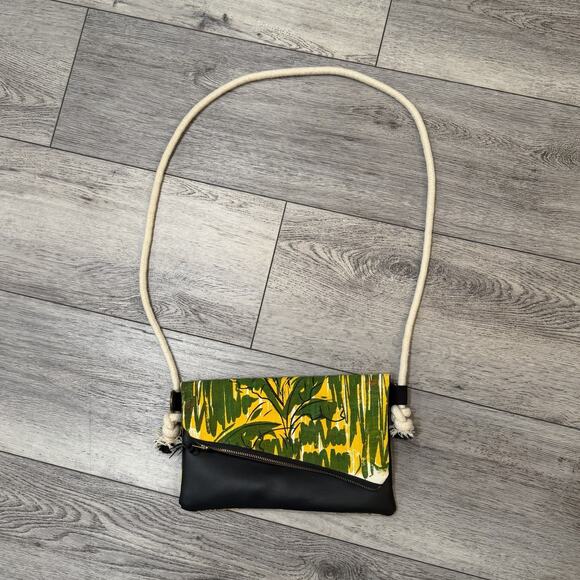 Handmade Jamaica Crossbody Bag Purse Foldover Color Block Clutch Rope Strap Vtg - Picture 2 of 8